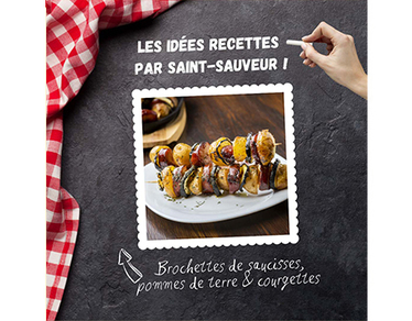 Recette : brochettes de saucisses, pommes de terre et courgettes