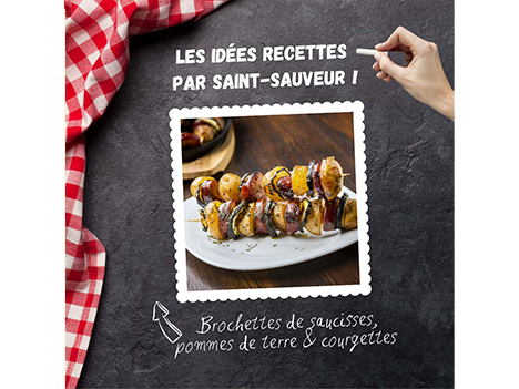 Recette : brochettes de saucisses, pommes de terre et courgettes